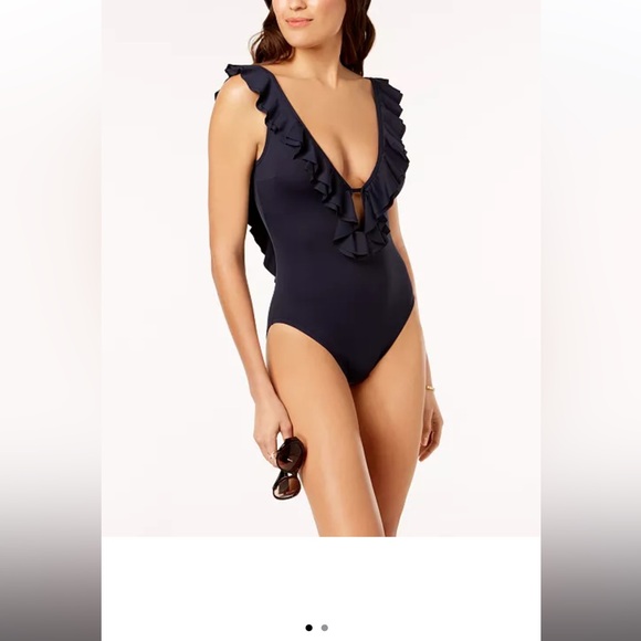 Orange Michael Kors ruffled scoop-back one-piece - Picture 1 of 5